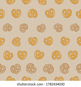 salted pretzel seamless pattern on beige background design