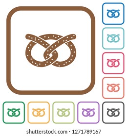 Salted pretzel simple icons in color rounded square frames on white background