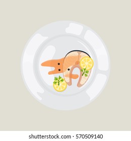 Salted red fish with lime slice vector on light background.
