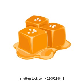 Salted toffee caramel pieces isolated. Vector cartoon illustration of sweet candy.