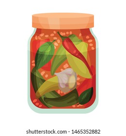 Salted vegetables in tomato sauce. Vector illustration on white background.