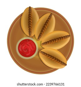 Saltena traditional Bolivian savory pastries. Top view. Latin American food. Colorful vector illustration isolated on white background.