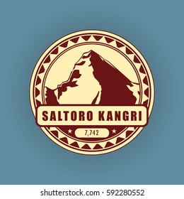 Saltoro kangri, mountain symbol, abstract patch, with name, and height in meters, vector illustration