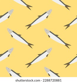 saltwater fish seamless pattern vector illustration. Marine dweller with colorful body and fins for swimming. Modern print for fabric, textiles, wrapping paper. Vector illustration