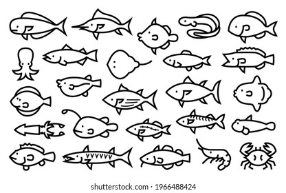 Saltwater fish vector set (Bold outline version)