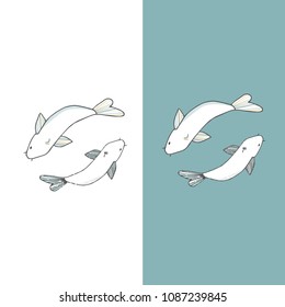 Saltwater fish white vector white fish sea life illustration drawing geometric on white background