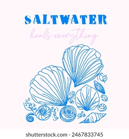 SALTWATER HEALS EVERYTHING. The beach cute summer  holidays quote, vacation lettering