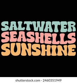 Saltwater Seashells Sunshine Retro Summer Groovy Wave T-shirt Design