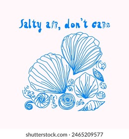 Salty air, don't care. The beach cute summer  holidays quote, beach vacation lettering. 