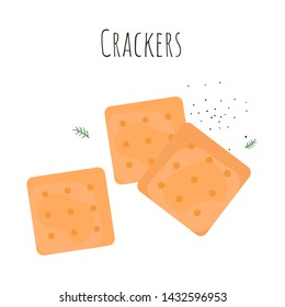 Salty crackers. Isolated cartoon dishes. Doodle color set of ingredients and products for cooking
