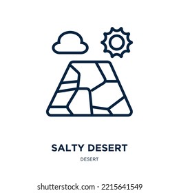 salty desert icon from desert collection. Thin linear salty desert, hat, salty outline icon isolated on white background. Line vector salty desert sign, symbol for web and mobile