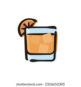 Salty dog - Cocktail Icon or Illustration. Color version of hand drawn lines.