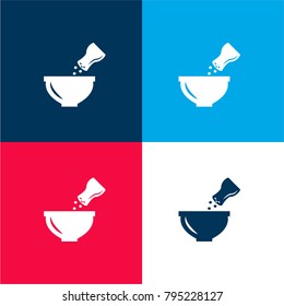 Salty food in a bowl four color material and minimal icon logo set in red and blue