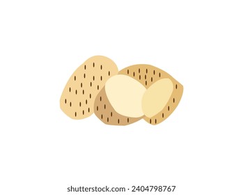 Salty snack pieces set
,Whole potatoes mockup falling into a bowl,Sack of potatoes in cartoon style isolated,Raw vegetables potato with peel and leftover ground isolated on white background the concep