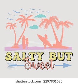 Salty But Sweet Retro Groovy Summer SVG Sublimation T-Shirt Graphic svg