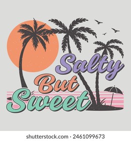 Salty But Sweet Surfing Beach Sunset Lake Vintage Summer Sublimation T-Shirt Design