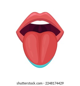 Salty taste area on human tongue vector illustration. Drawing of zone of salty taste in mouth isolated on white background. Anatomy, physiology concept