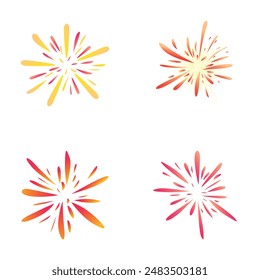 Salute burst icons set cartoon vector. Festive colorful firework. Celebration show in sky