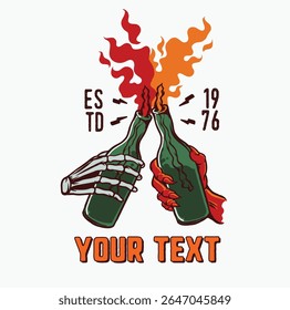 Salute Cheers Bottle Vetor Graphic Design Street Wear Badge Illustration for Logo, T-shirt Design, Patch, Poster e outros