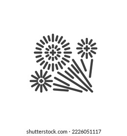 Saluda el icono de la línea de fuegos artificiales. signo de estilo lineal para concepto móvil y diseño web. Los fuegos artificiales explotan el icono vector de contorno. Símbolo, ilustración del logotipo. Gráficos vectoriales