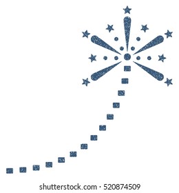 Salute Fireworks Trace grainy textured icon for overlay watermark stamps. Flat symbol with dust texture. Dotted vector blue ink rubber seal stamp with grunge design on a white background.