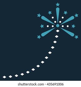 Salute Fireworks Trace vector toolbar icon. Style is bicolor flat icon symbol, blue and white colors, dark blue background, rhombus dots.