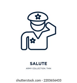 salute icon from army collection. Thin linear salute, gift, collection outline icon isolated on white background. Line vector salute sign, symbol for web and mobile