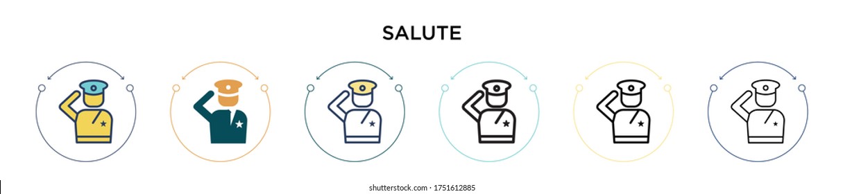 Salute icon in filled, thin line, outline and stroke style. Vector illustration of two colored and black salute vector icons designs can be used for mobile, ui, web