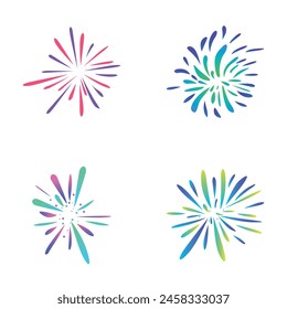 Salute icons set cartoon vector. Festive colorful firework. Celebration show in sky