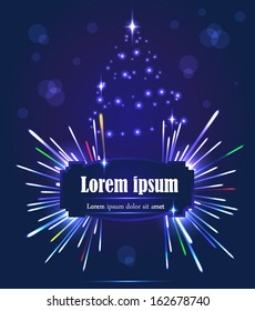 Salute and New Year tree- vector isolated on dark blue background. Vector illustration for your design.