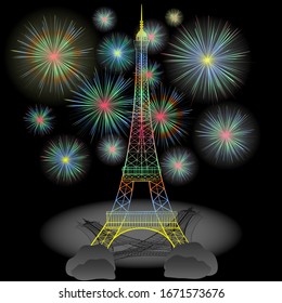 
salute over the Eiffel tower. vector illustration.