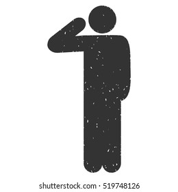 Salute Pose grainy textured gray icon for overlay watermark stamps. Flat symbol with scratched texture. Dotted vector ink rubber seal stamp with grunge design on a white background.