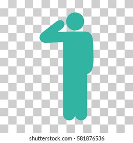 Salute Pose vector icon. Illustration style is a flat iconic cyan symbol on a transparent background.