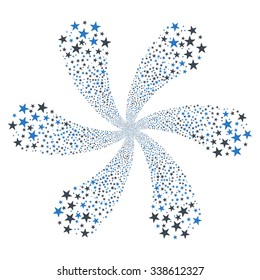 Salute Star Flower vector illustration. This Christmas Pyrotechnic illustration is drawn with smooth blue flat bright stars on a white background.