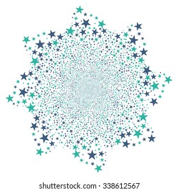 Salute Star Flower vector illustration. This Festival Pyrotechnic illustration is drawn with cobalt and cyan flat bright stars on a white background.