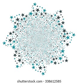 Salute Star Flower vector illustration. This Celebration Pyrotechnic illustration is drawn with soft blue flat bright stars on a white background.