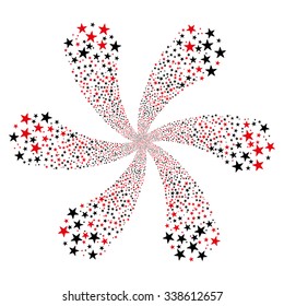 Salute Star Flower vector illustration. This New Year Pyrotechnic illustration is drawn with intensive red and black flat bright stars on a white background.