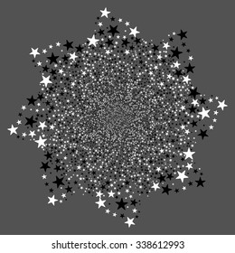 Salute Star Flower vector illustration. This Festival Pyrotechnic illustration is drawn with black and white flat bright stars on a gray background.