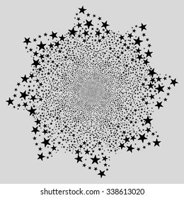 Salute Star Flower vector illustration. This Festival Pyrotechnic illustration is drawn with black flat bright stars on a light gray background.