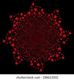 Salute Star Flower vector illustration. This Festival Pyrotechnic illustration is drawn with red flat bright stars on a black background.