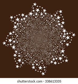 Salute Star Flower vector illustration. This Festival Pyrotechnic illustration is drawn with white flat bright stars on a brown background.