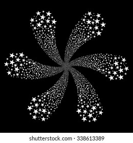 Salute Star Flower vector illustration. This Christmas Pyrotechnic illustration is drawn with white flat bright stars on a black background.