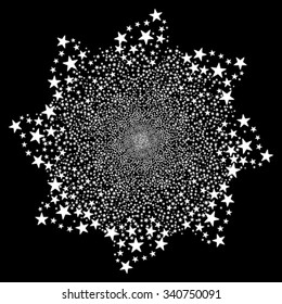 Salute Star Flower vector illustration. This Christmas Pyrotechnic illustration is drawn with white flat stars on a black background.
