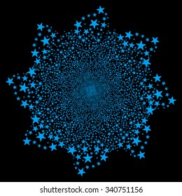 Salute Star Flower vector illustration. This Celebration Pyrotechnic illustration is drawn with blue flat stars on a black background.