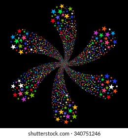 Salute Star Flower vector illustration. This Celebration Pyrotechnic illustration is drawn with bright multicolored flat stars on a black background.