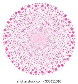 Salute Star Sphere vector illustration. This New Year Pyrotechnic illustration is drawn with pink flat bright stars on a white background.