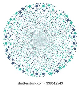 Salute Star Sphere vector illustration. This Christmas Pyrotechnic illustration is drawn with cobalt and cyan flat bright stars on a white background.