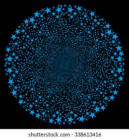 Salute Star Sphere vector illustration. This Festival Pyrotechnic illustration is drawn with blue flat bright stars on a black background.