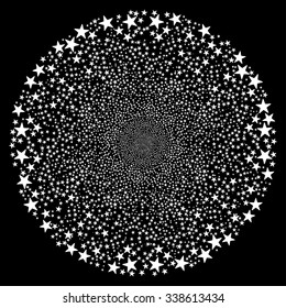 Salute Star Sphere vector illustration. This Festival Pyrotechnic illustration is drawn with white flat bright stars on a black background.