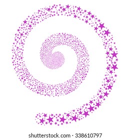 Salute Star Spiral vector illustration. This Christmas Pyrotechnic illustration is drawn with violet flat bright stars on a white background.